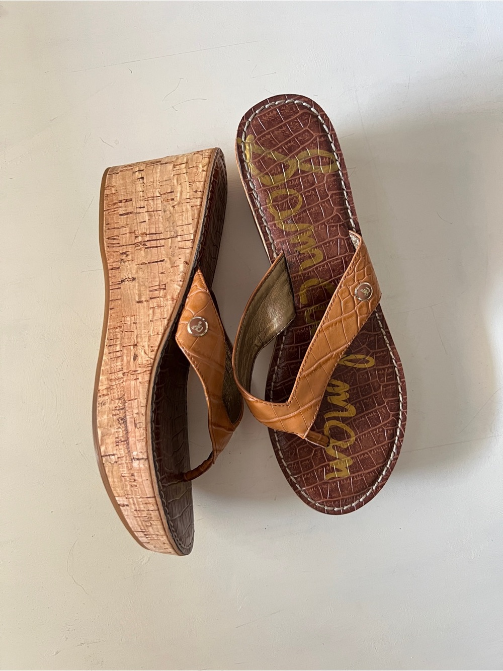 Sam Edelman Tan Cork Wedge Flip Flop